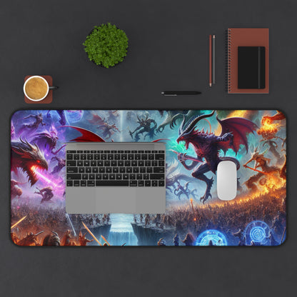 Epic Fantasy Desk Mat - Dragon Battle Design for TCG and Gamers