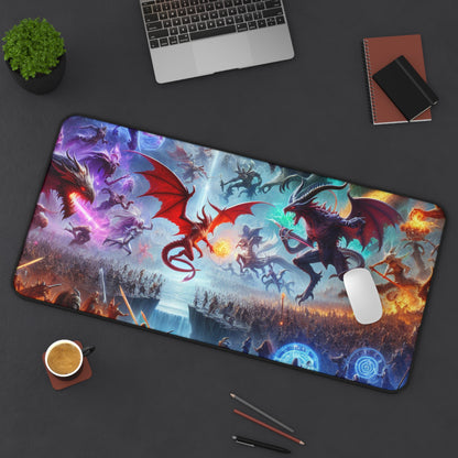 Epic Fantasy Desk Mat - Dragon Battle Design for TCG and Gamers