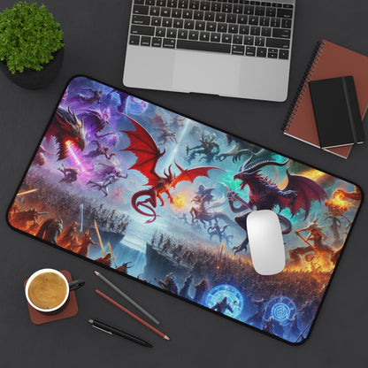 Epic Fantasy Desk Mat - Dragon Battle Design for TCG and Gamers