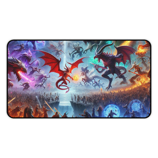 Epic Fantasy Desk Mat - Dragon Battle Design for TCG and Gamers